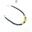 Sapphire & Quartz Opal Beads Bracelet : 6.64gms 925 Sterling Silver Blue Sapphire Yellow Opal Green Quartz Gemstone Plain Checker Cut 8"