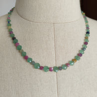 Sapphire & Quartz Beads Necklace :13.86gms 925 Sterling Silver Multi Sapphire Green Quartz Briolette Faceted Round Cushion Necklace 18