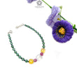 Gemstone Beads Bracelet : 5.20gms Green Quartz Yellow Opal Moonstone & Sapphire 925 Sterling Sliver Beaded Bracelet Checker Cut 8.25"