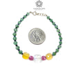 Gemstone Beads Bracelet : 5.20gms Green Quartz Yellow Opal Moonstone & Sapphire 925 Sterling Sliver Beaded Bracelet Checker Cut 8.25"