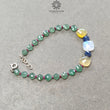 Gemstone Beads Bracelet : 5.45gms Green Quartz Yellow Opal Moonstone Sapphire & Ruby 925 Sterling Sliver Beaded Bracelet Checker Cut 8.5"