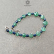 Quartz & Sapphire Gemstone Beads Bracelet : 7.63gms Green Quartz Blue Sapphire 925 Sterling Sliver Beaded Bracelet Checker Cut 8.5"