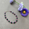 Quartz & Ruby Beads Bracelet : 7.78gms 925 Sterling Silver Green Quartz And Pink Ruby Briolette Cushion Checker Cut Bracelet 8.25"