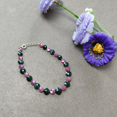 Quartz & Ruby Beads Bracelet : 7.78gms 925 Sterling Silver Green Quartz And Pink Ruby Briolette Cushion Checker Cut Bracelet 8.25