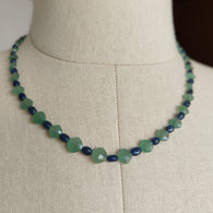 Sapphire & Quartz Beads Necklace : 11.65gms 925 Sterling Silver Blue Sapphire Green Quartz Briolette Faceted Plain Oval Cushion Necklace 18