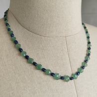 Sapphire & Quartz Beads Necklace : 11.65gms 925 Sterling Silver Blue Sapphire Green Quartz Briolette Faceted Plain Oval Cushion Necklace 18