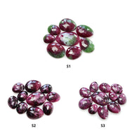 Zoisite Ruby Gemstone Rose Cut : Natural Untreated Unheated Ruby Bi-Color Uneven Egg Shape Sets