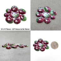 Zoisite Ruby Gemstone Rose Cut : Natural Untreated Unheated Ruby Bi-Color Uneven Egg Shape Sets