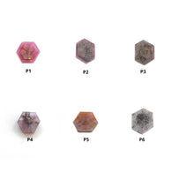 नीलम ट्रैपिचे फ्लैट स्लाइस: प्राकृतिक अनुपचारित रास्पबेरी गुलाबी शीन नीलम रत्न 6 रे ट्रैपिचे हेक्सागोन आकार