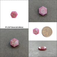 नीलम ट्रैपिचे फ्लैट स्लाइस: प्राकृतिक अनुपचारित रास्पबेरी गुलाबी शीन नीलम रत्न 6 रे ट्रैपिचे हेक्सागोन आकार