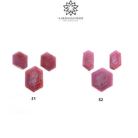 रोज़मेरी शीन नीलम रत्न फ्लैट स्लाइस: प्राकृतिक अनुपचारित बिना गर्म किया हुआ गुलाबी नीलम षट्भुज आकार सेट