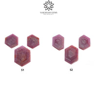 रोज़मेरी शीन नीलम रत्न फ्लैट स्लाइस: प्राकृतिक अनुपचारित बिना गर्म किया हुआ गुलाबी नीलम षट्भुज आकार सेट