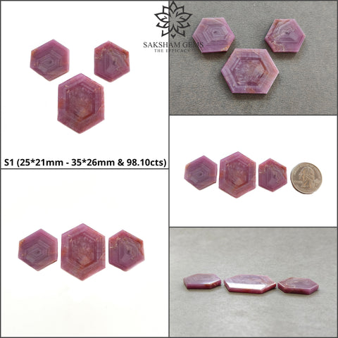 Rosemary Sheen SAPPHIRE Gemstone Flat Slices : Natural Untreated Unheated Pink Sapphire Hexagon Shape Set