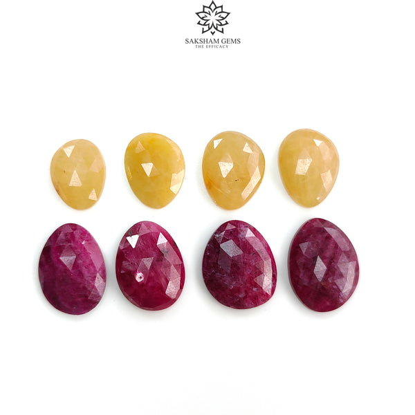 Ruby & Yellow Sapphire Gemstone Rose Cut : 55.60cts Natural Untreated Ruby Sapphire Egg Shape 13*10mm - 17.5*13mm 8pcs