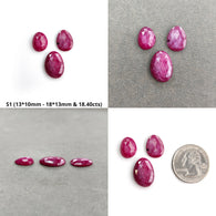 Red Ruby And Blue Yellow Sapphire Gemstone Rose Cut : Natural Untreated Unheated Ruby Egg Shape 3pcs Set