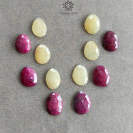 रूबी और पीला नीलम रत्न गुलाब कट: 64.10cts प्राकृतिक अनुपचारित रूबी नीलम अंडे का आकार 12.5*10mm - 15.5*12mm 12pcs लॉट