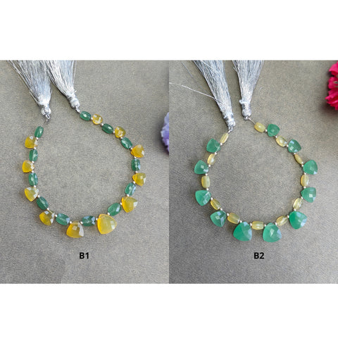 Quartz & Opal Gemstone Checker Cut Beads : Natural Green Quartz Yellow Opal Tringle Cushion Faceted Briolette Loose Beads For Bracelet