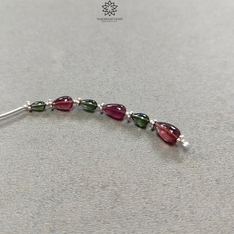 Watermelon Tourmaline Gemstone Loose Beads : 9.30cts Natural Multi Color Tourmaline Plain Teardrops Nuggets 5.5mm - 10mm