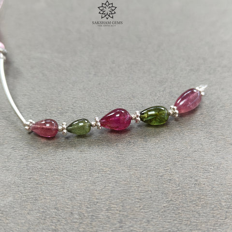 Watermelon Tourmaline Gemstone Loose Beads : 10.25cts Natural Multi Color Tourmaline Plain Teardrops Nuggets 8mm - 10mm