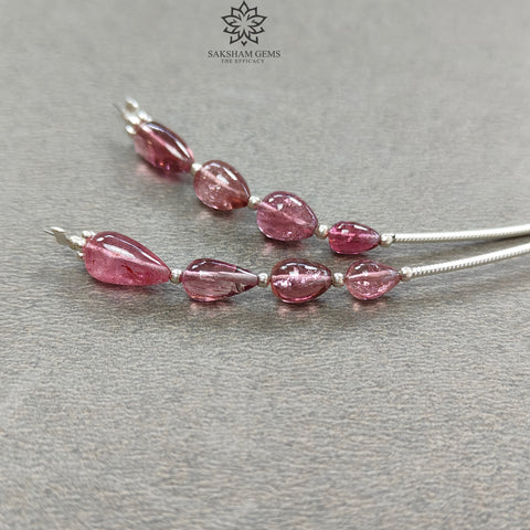 Rubellite Tourmaline Gemstone Loose Beads : 11.20cts Natural Untreated Tourmaline Plain Teardrops Nuggets 5.5mm - 10mm