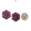 Ruby Gemstone Carving : 76.30cts Natural Untreated Unheated Red Ruby Hand Carved Hexagon Shape 29*25.5mm Pair