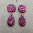 Ruby Gemstone Carving : 53.70cts Natural Untreated Unheated Red Ruby Hand Carved Pear & Cushion Shape 11.5mm - 24*13mm 4pcs