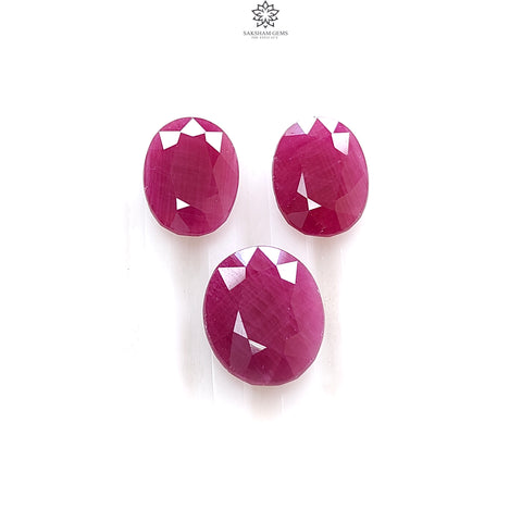 Ruby Gemstone Normal Cut : 23.20cts Natural Untreated Unheated Red Ruby Oval Shape 13.5*10mm - 14.5*12mm 3pcs