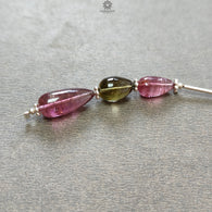 Watermelon Tourmaline Gemstone Loose Beads : 14.00cts Natural Multi Color Tourmaline Plain Teardrops Nuggets 9mm - 15mm