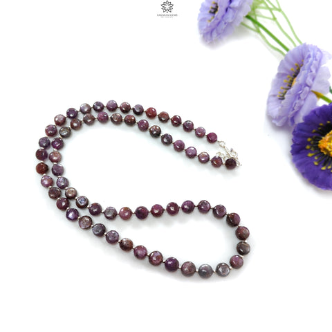 Raspberry Sheen Purple Pink Sapphire Gemstone Beads Necklace: 29.17gms (apx) Natural Sapphire Round Shape Side Faceted Necklace 6mm-7mm 20
