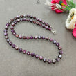 Raspberry Sheen Purple Pink Sapphire Gemstone Beads Necklace: 29.17gms (apx) Natural Sapphire Round Shape Side Faceted Necklace 6mm-7mm 20"