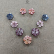 MULTI SAPPHIRE Gemstone Carving : Natural Untreated Sheen Sapphire Hand Carved FLOWER 11mm - 15mm 9pcs Sets