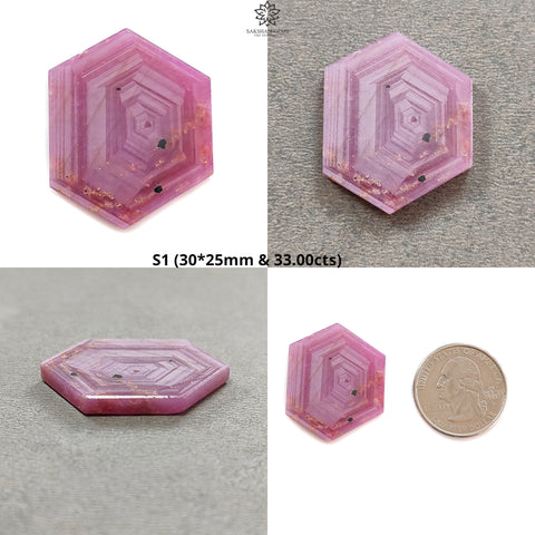 Rosemary Sheen SAPPHIRE Gemstone Flat Slices : Natural Untreated Unheated Pink Sapphire Hexagon Shape 1pc 2pcs Set