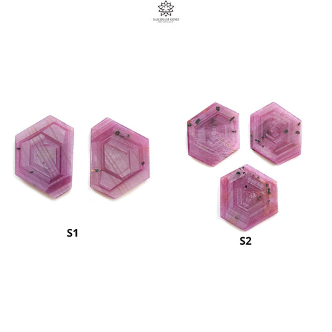 Rosemary Sheen SAPPHIRE Gemstone Flat Slices : Natural Untreated Unheated Pink Sapphire Hexagon Shape 2pcs 3pcs Set