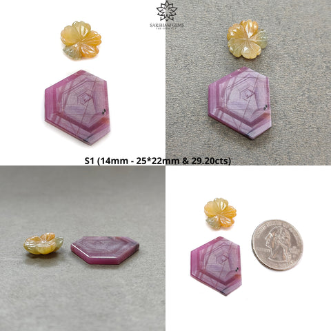 Rosemary Sheen SAPPHIRE Gemstone Flat Slices & Flower Carving : Natural Untreated Unheated Multi Sapphire Sets