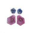 Rosemary Sheen SAPPHIRE Gemstone Flat Slices & Flower Carving : Natural Untreated Unheated Multi Sapphire Round , Hexagon Shapes 4pcs Sets