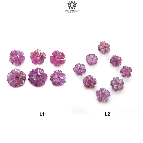 Rosemary Sheen Purple Pink SAPPHIRE Carving : Natural Untreated Sapphire Gemstone Hand Carved Flower 6pcs , 8pcs Lots