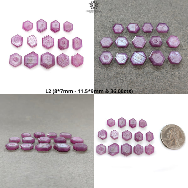 Rosemary Sheen SAPPHIRE Gemstone Flat Slices : Natural Untreated Unheated Pink Sapphire Hexagon Shape 11pcs 14pcs Lots