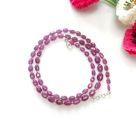 RUBY Gemstone Beads Necklace : 14.00gms (Apx) Natural Untreated 925 Sterling Sliver Plain Oval Shape Necklace 5mm - 7mm 19