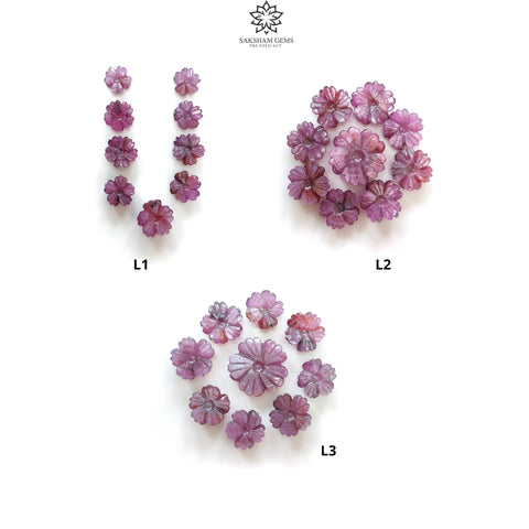Rosemary Sheen Pink SAPPHIRE Carving : Natural Untreated Sapphire Gemstone Hand Carved Flower 10mm-14mm 9pcs Lots