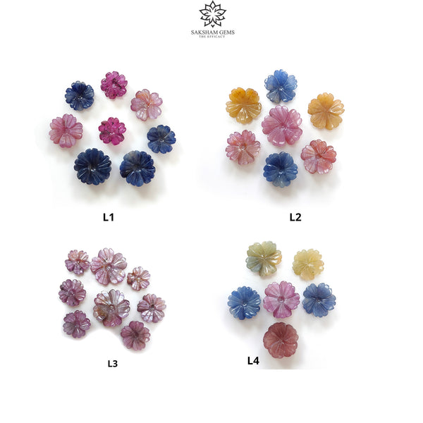 Rosemary Sheen Pink & Multi SAPPHIRE Carving : Natural Untreated Sapphire Gemstone Hand Carved Flower 9mm-14mm Lots