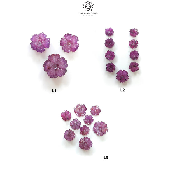 Rosemary Sheen Pink SAPPHIRE Carving : Natural Untreated Sapphire Gemstone Hand Carved Flower 9mm - 14mm Lots