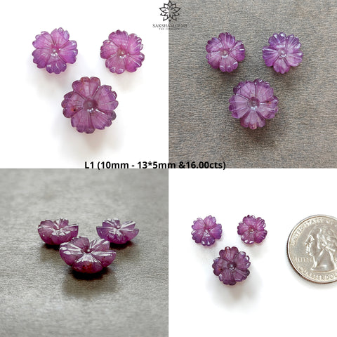 Rosemary Sheen Pink SAPPHIRE Carving : Natural Untreated Sapphire Gemstone Hand Carved Flower 9mm - 14mm Lots