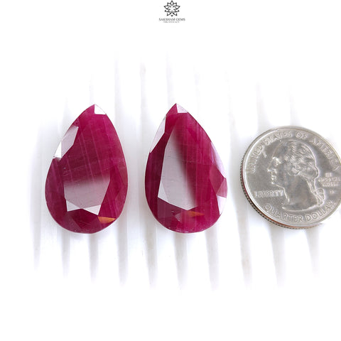 Ruby Gemstone Normal Cut :65.10cts Natural Untreated Unheated Red Ruby Pear Shape 30*17mm Pair