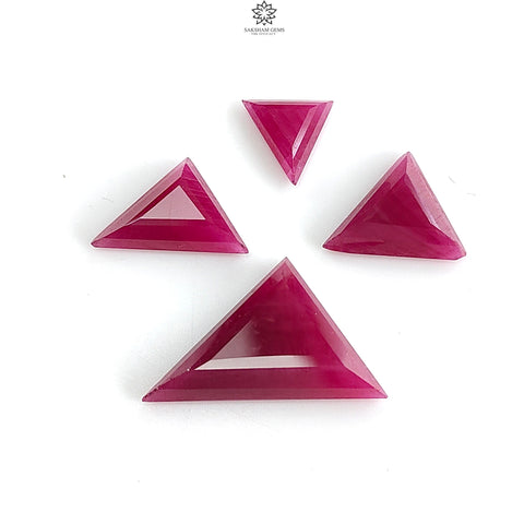 Ruby Gemstone Step Cut : 21.60cts Natural Untreated Unheated Red Ruby Triangle Shape 9*3mm -14*24mm 4pc Sets