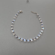 Rainbow Moonstone Gemstone Beads Bracelet : 6.56gms Natural Blue Sapphire 925 Sterling Sliver Beaded Bracelet Briolette Checker Cut 9