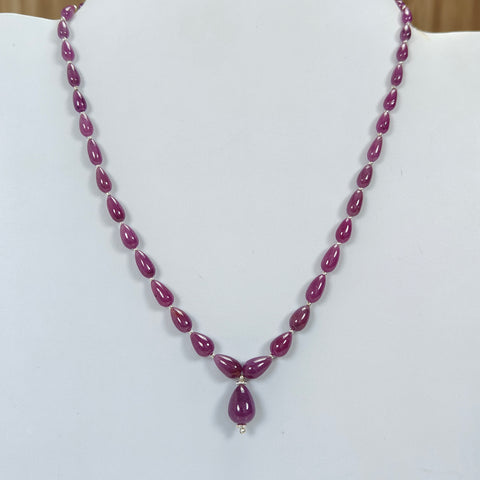 Ruby Gemstone Beads Necklace : 22.50gms (Apx) 925 Sterling Silver Purple Ruby Gemstone Plain Teardrops Necklace 6mm - 12mm 19.5