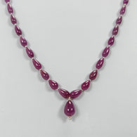 Ruby Gemstone Beads Necklace : 22.50gms (Apx) 925 Sterling Silver Purple Ruby Gemstone Plain Teardrops Necklace 6mm - 12mm 19.5