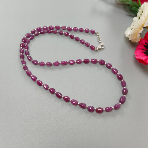 RUBY Gemstone Beads Necklace : 14.80gms (Apx) Natural Untreated 925 Sterling Sliver Plain Oval Shape Necklace 5*4mm - 8*5mm 19