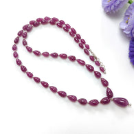 Ruby Gemstone Beads Necklace : 23.20gms (Apx) 925 Sterling Silver Purple Ruby Gemstone Plain Teardrops Necklace 6mm - 14mm 20
