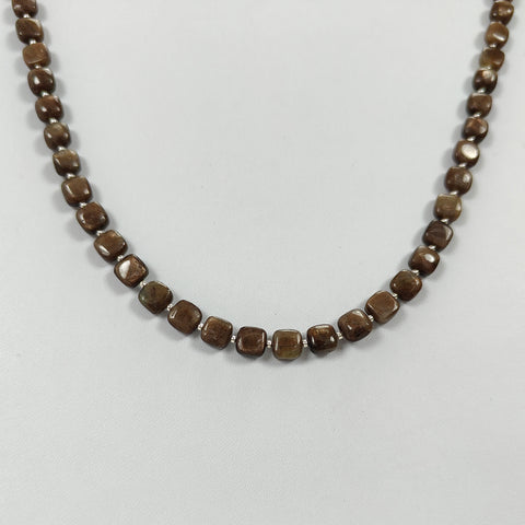 Golden Brown Chocolate Sapphire Gemstone Beads Necklace : 27.30gms Natural Plain Cushion Briolette Sapphire 925 Sterling Silver 6mm-7mm 20